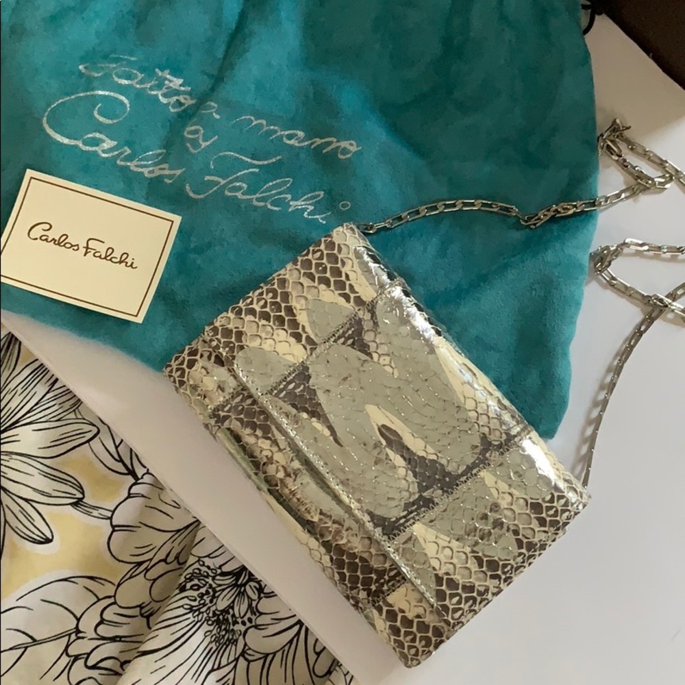 Carlos Falchi genuine snakeskin hand painted bag